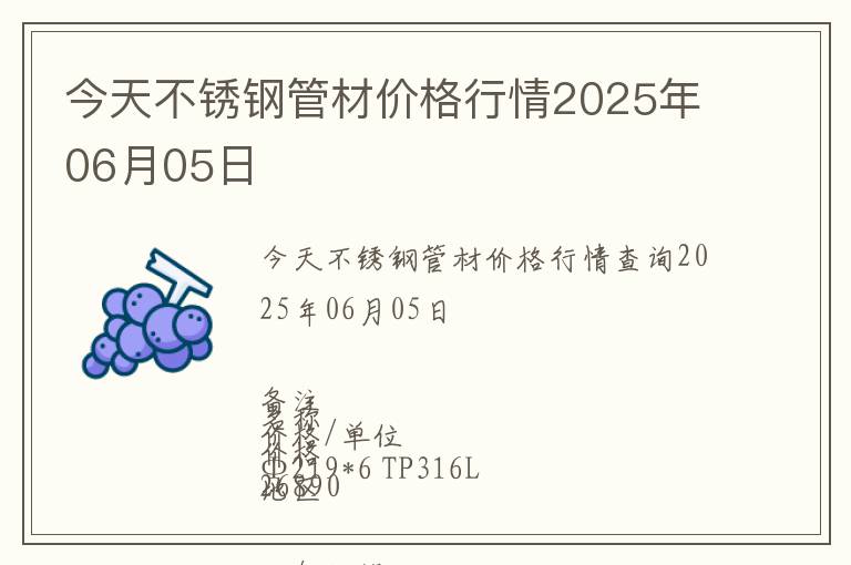 今天不銹鋼管材價格行情2025年06月05日