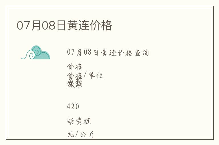 07月08日黃連價格
