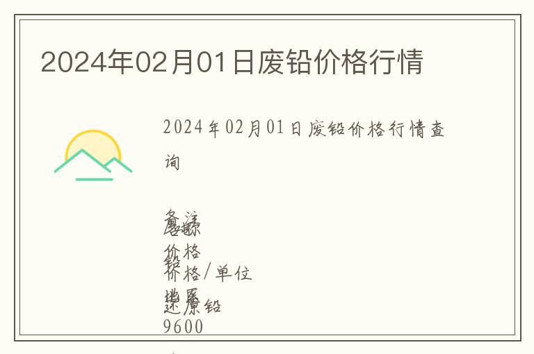 2024年02月01日廢鉛價(jià)格行情