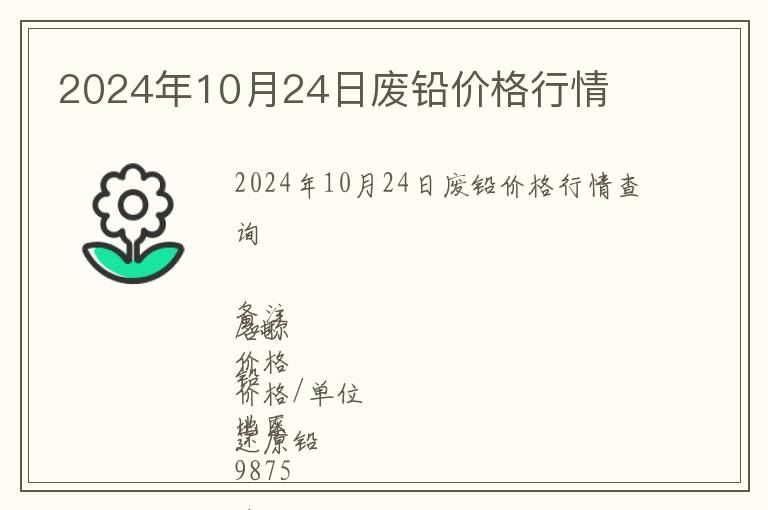 2024年10月24日廢鉛價格行情