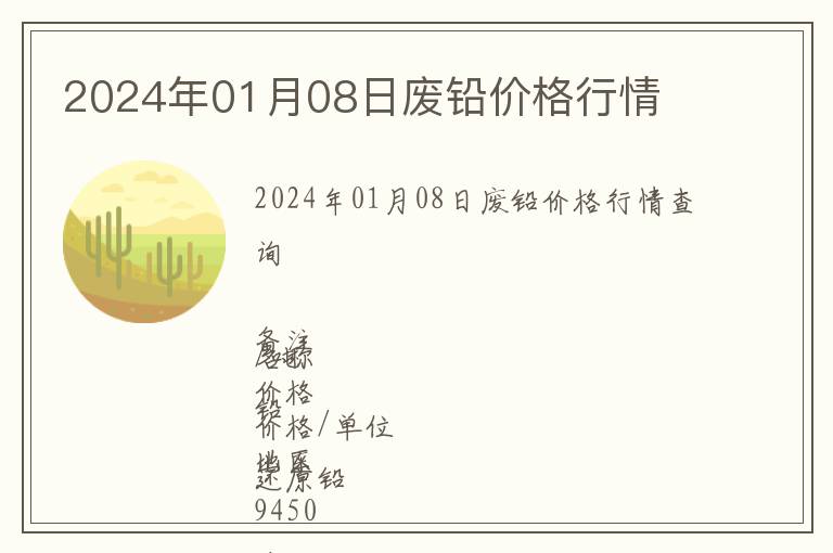 2024年01月08日廢鉛價格行情