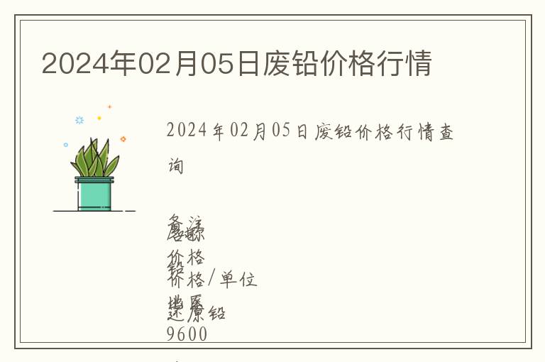 2024年02月05日廢鉛價格行情
