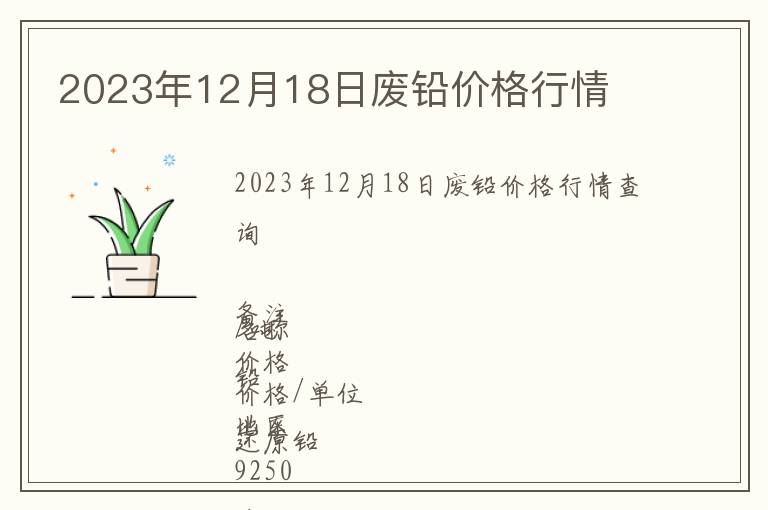 2023年12月18日廢鉛價(jià)格行情
