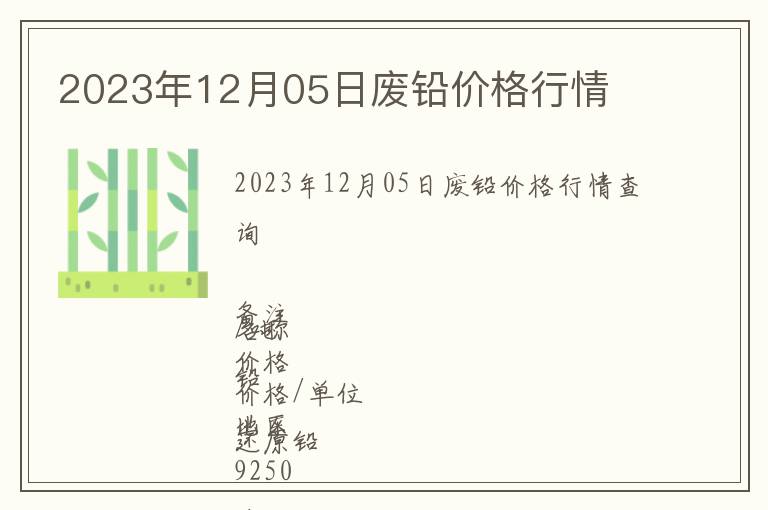 2023年12月05日廢鉛價(jià)格行情