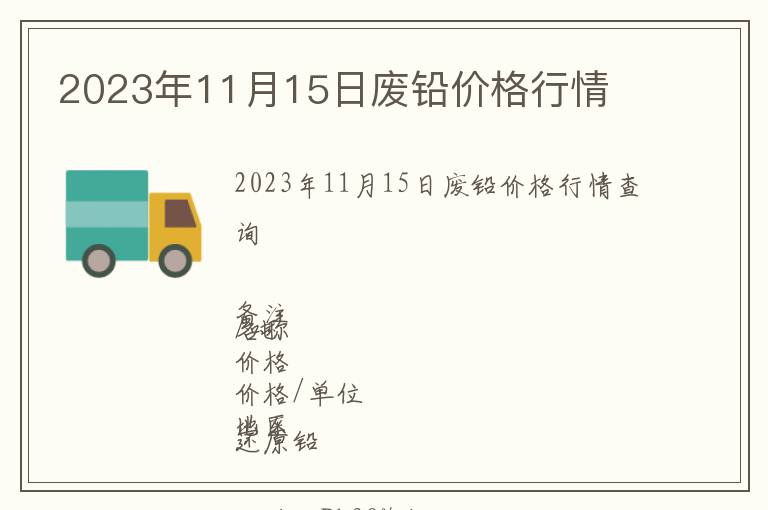2023年11月15日廢鉛價格行情