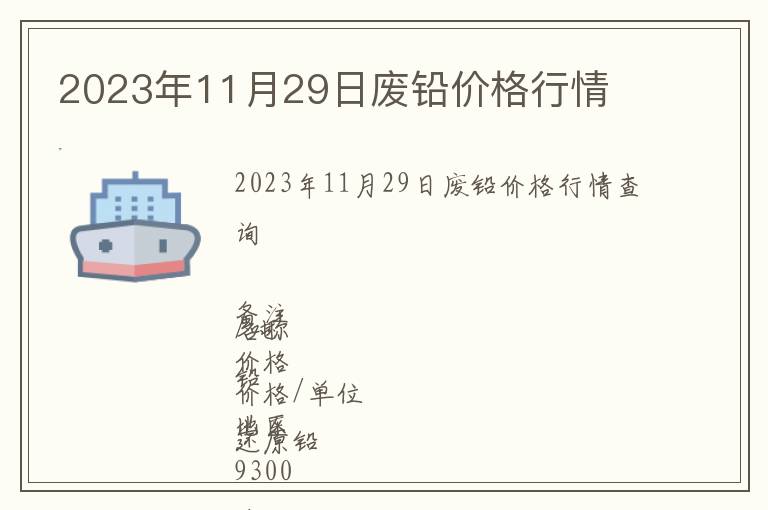 2023年11月29日廢鉛價格行情