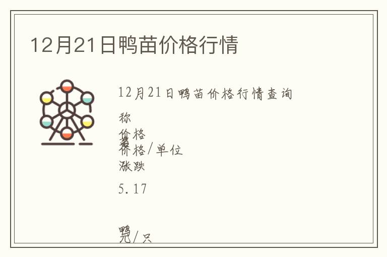 12月21日鴨苗價(jià)格行情