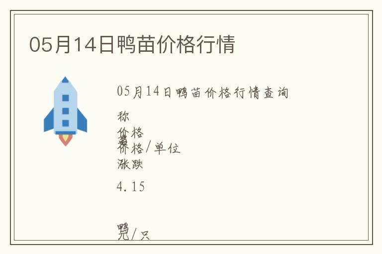 05月14日鴨苗價(jià)格行情
