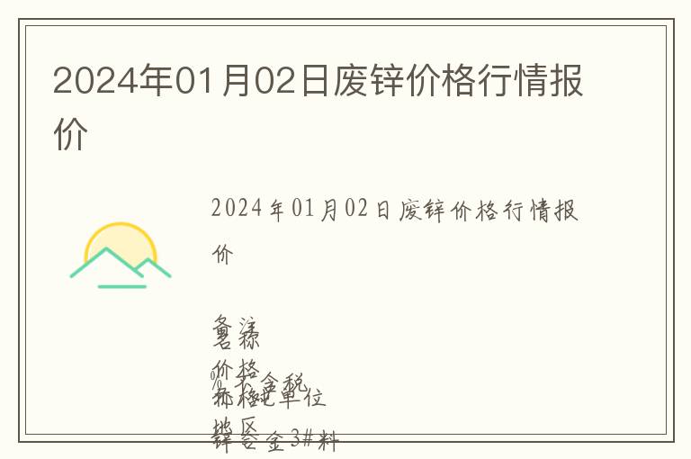 2024年01月02日廢鋅價格行情報價