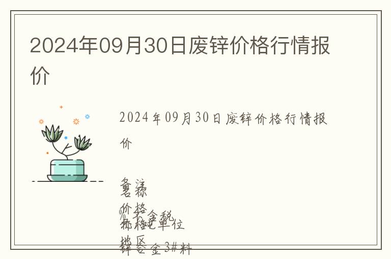2024年09月30日廢鋅價(jià)格行情報(bào)價(jià)