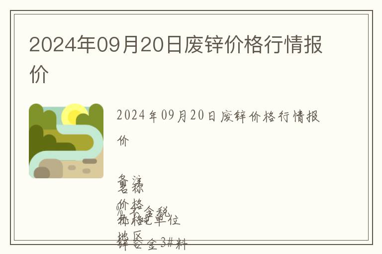 2024年09月20日廢鋅價格行情報價