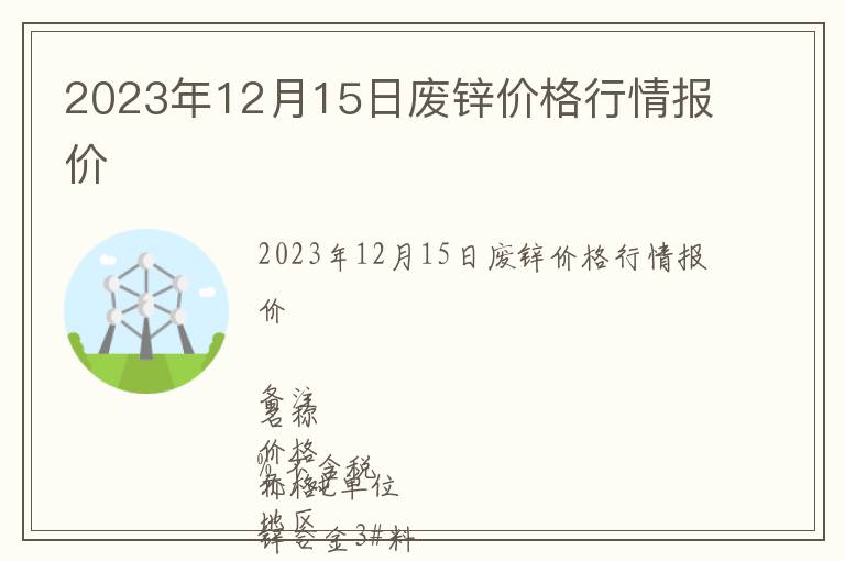 2023年12月15日廢鋅價格行情報價