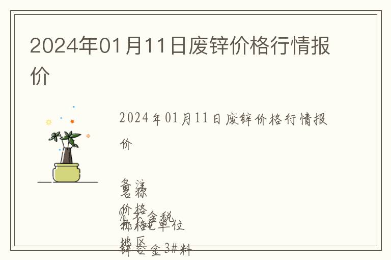 2024年01月11日廢鋅價格行情報價