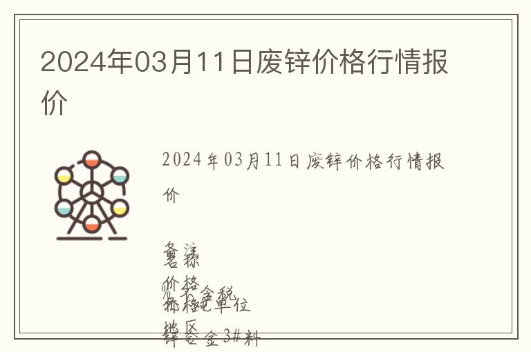 2024年03月11日廢鋅價格行情報價