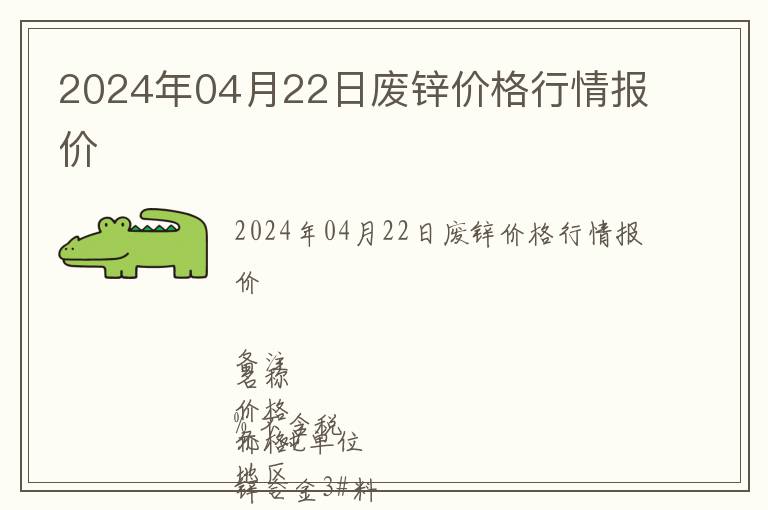 2024年04月22日廢鋅價格行情報價