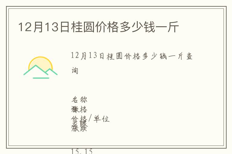 12月13日桂圓價格多少錢一斤