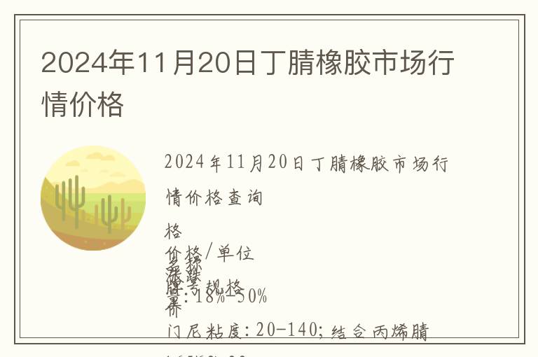 2024年11月20日丁腈橡膠市場行情價格