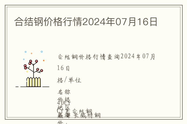 合結鋼價格行情2024年07月16日