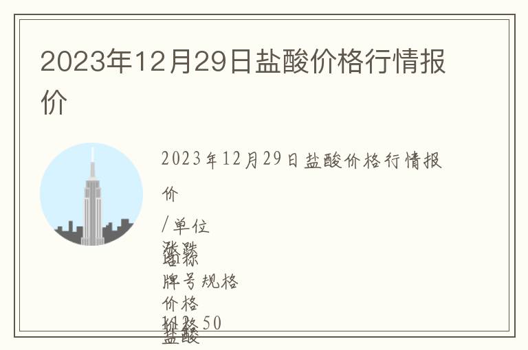 2023年12月29日鹽酸價格行情報價