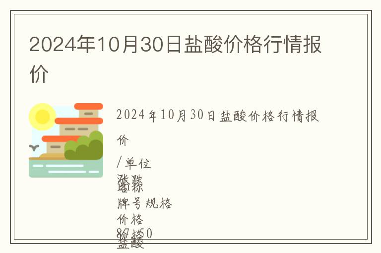 2024年10月30日鹽酸價格行情報價