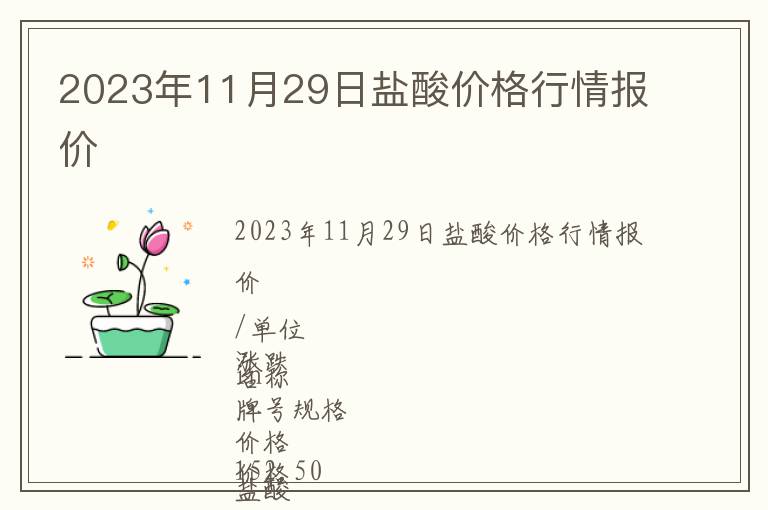 2023年11月29日鹽酸價格行情報價