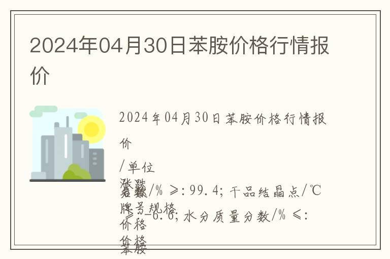 2024年04月30日苯胺價格行情報價
