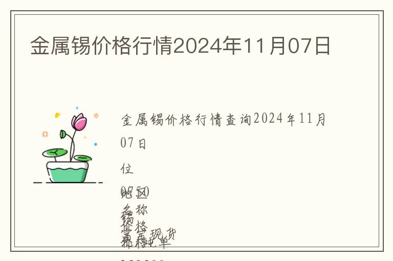 金屬錫價格行情2024年11月07日