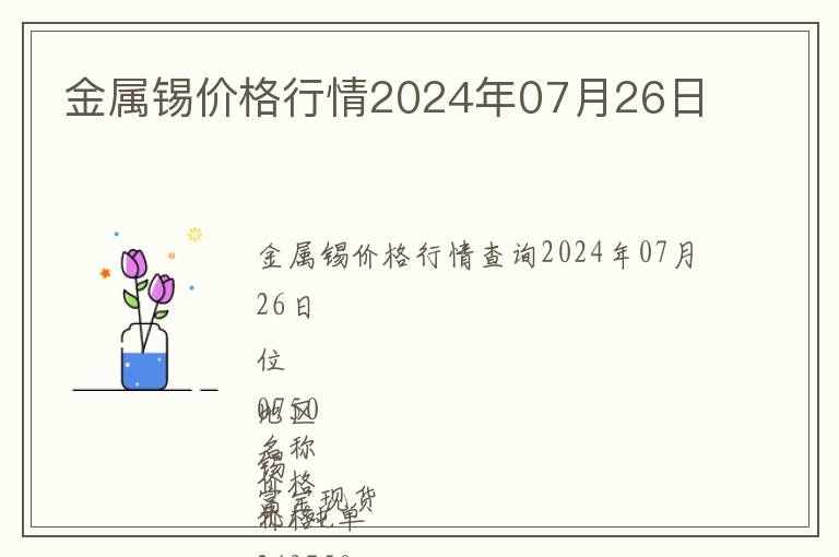 金屬錫價(jià)格行情2024年07月26日