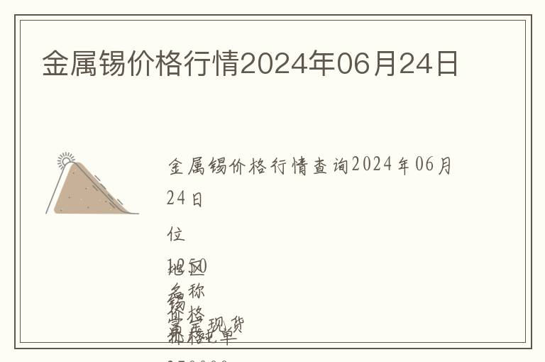 金屬錫價格行情2024年06月24日