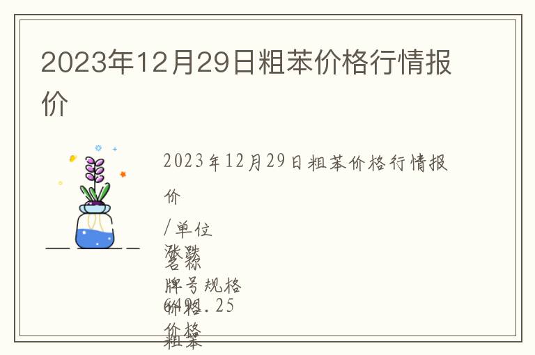 2023年12月29日粗苯價格行情報價