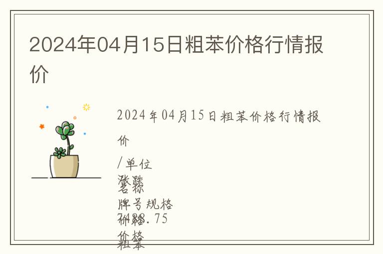 2024年04月15日粗苯價格行情報價