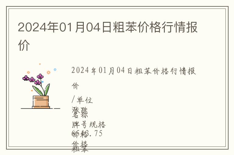2024年01月04日粗苯價格行情報價
