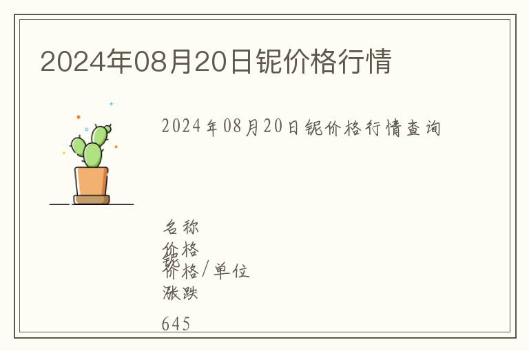 2024年08月20日鈮價(jià)格行情