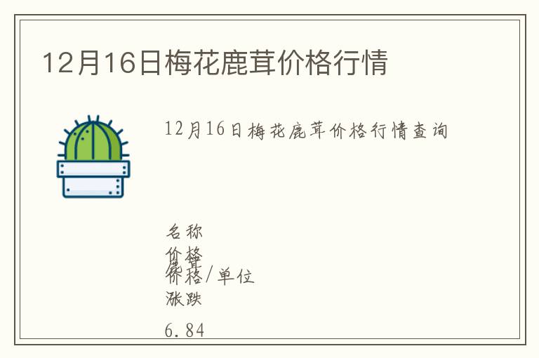 12月16日梅花鹿茸價格行情