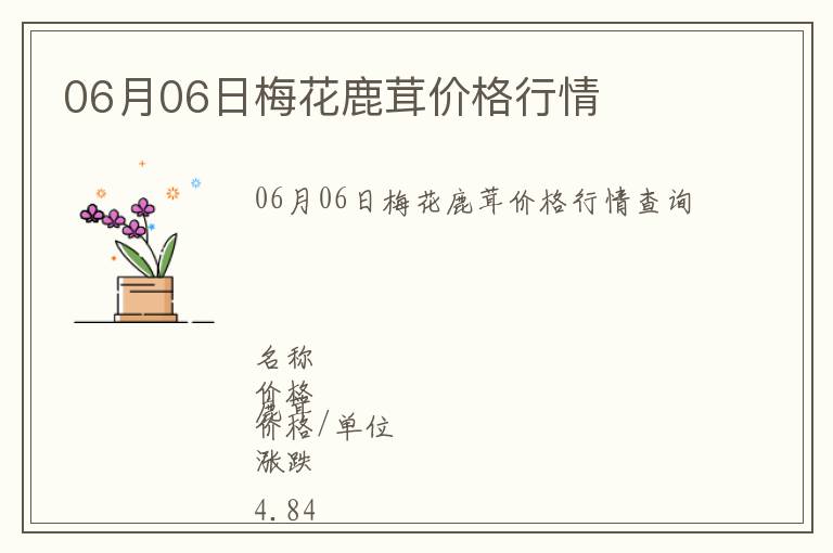 06月06日梅花鹿茸價格行情