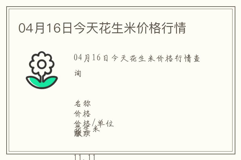04月16日今天花生米價格行情