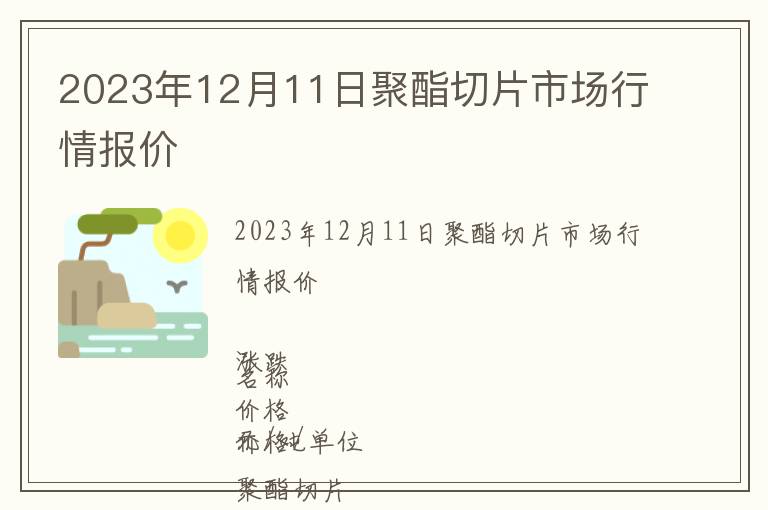 2023年12月11日聚酯切片市場(chǎng)行情報(bào)價(jià)