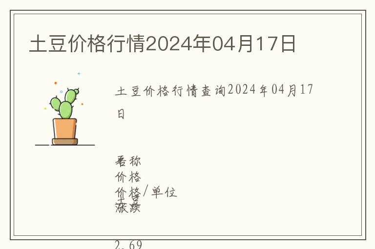 土豆價(jià)格行情2024年04月17日