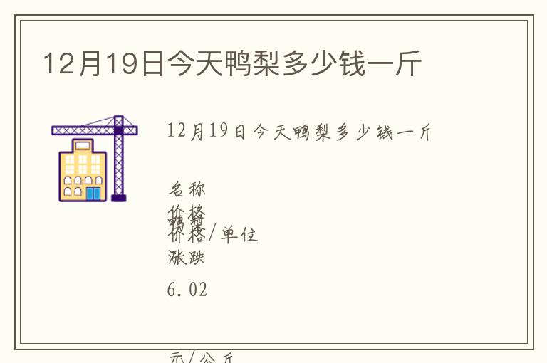 12月19日今天鴨梨多少錢一斤
