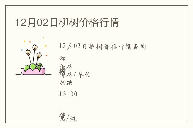 12月02日柳樹價格行情