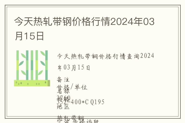 今天熱軋帶鋼價格行情2024年03月15日