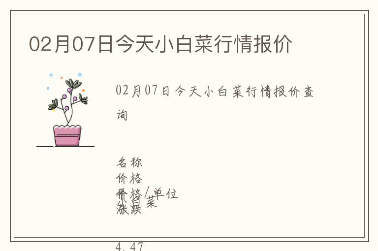 02月07日今天小白菜行情報價