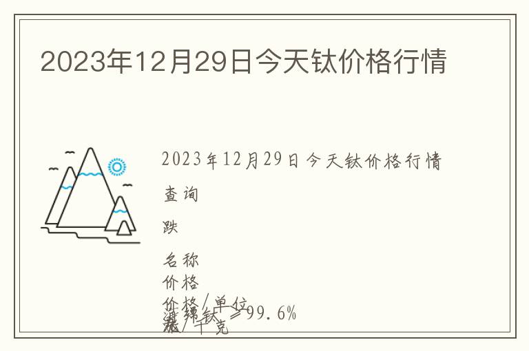 2023年12月29日今天鈦價(jià)格行情