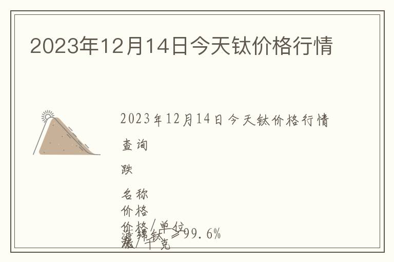 2023年12月14日今天鈦價格行情