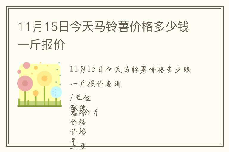 11月15日今天馬鈴薯價格多少錢一斤報價
