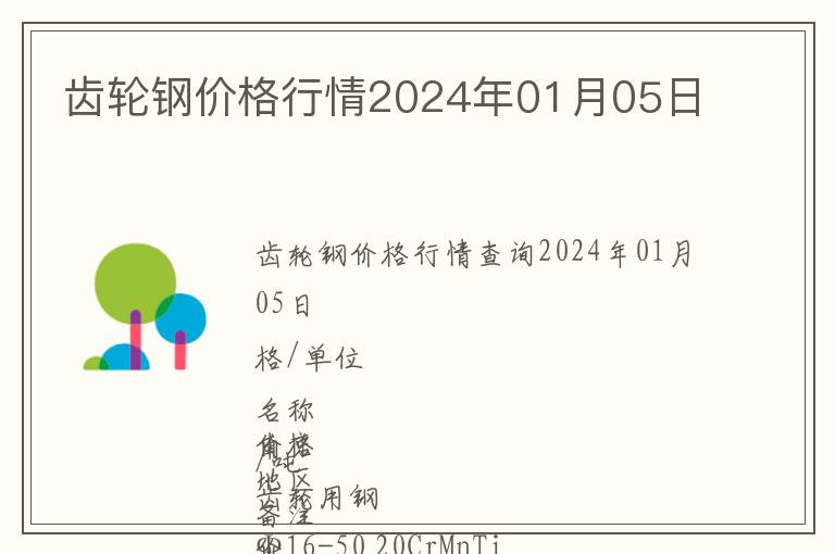 齒輪鋼價(jià)格行情2024年01月05日