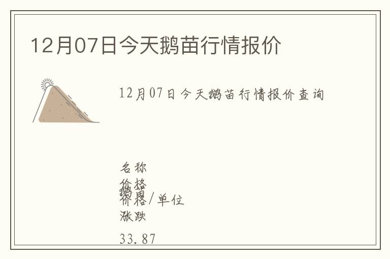 12月07日今天鵝苗行情報價