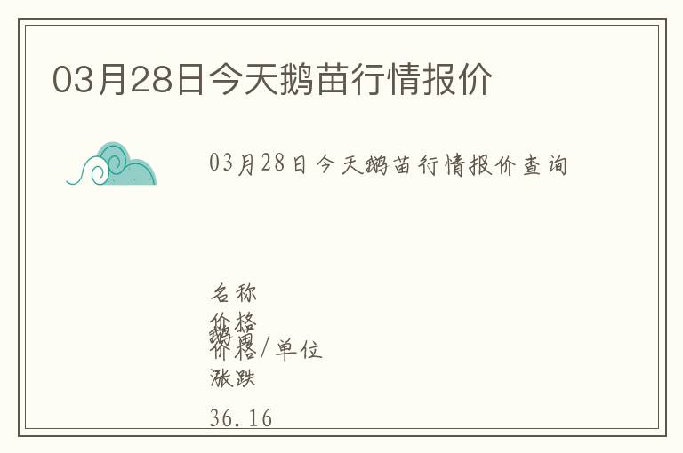 03月28日今天鵝苗行情報價