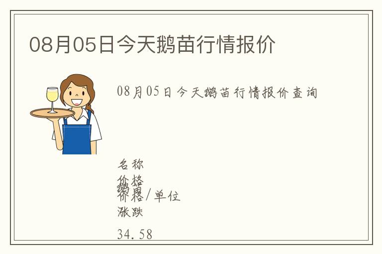 08月05日今天鵝苗行情報價