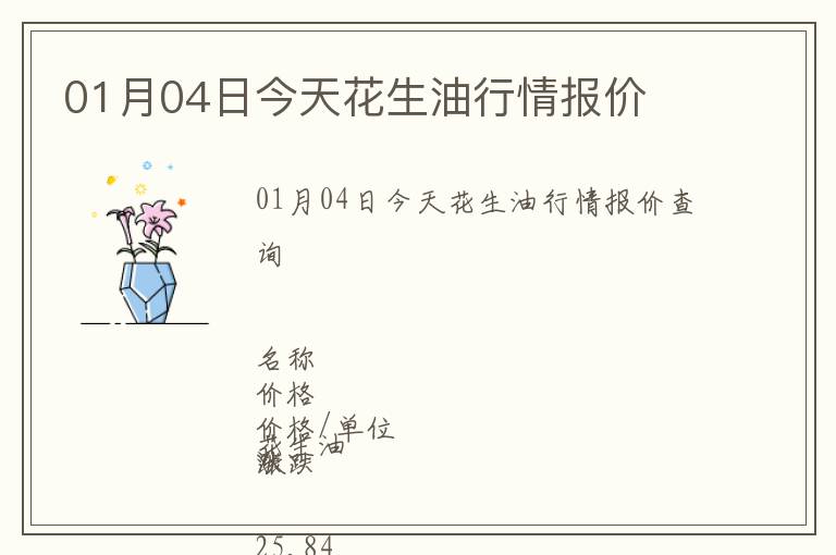 01月04日今天花生油行情報價